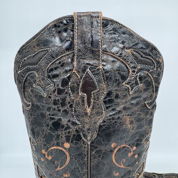 Pecos Bill Women Boot Size 8 Dark Mocha Inlay Distressed Leather Cowgirl Western - Picture 7 of 14